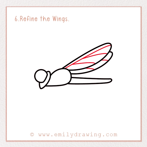 How to Draw a Dragonfly - Step 6 - Refine the Wings