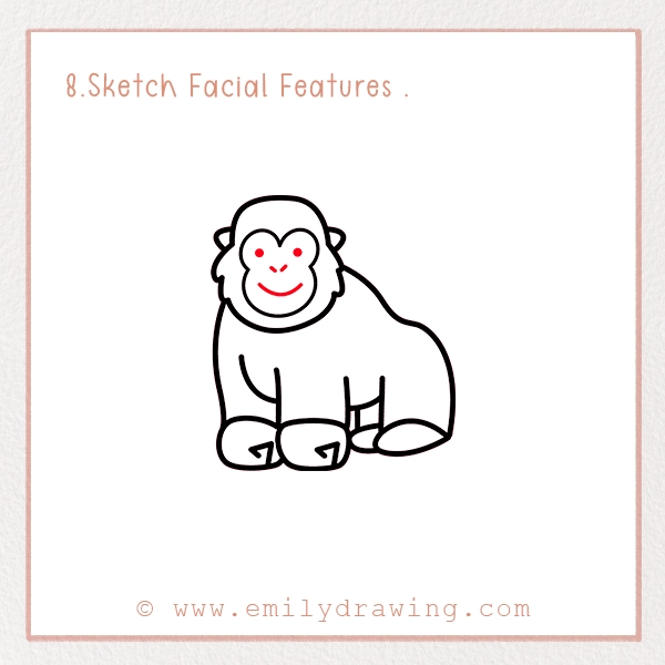 How to Draw a Gorilla - Step 8 - Sketch Facial Features