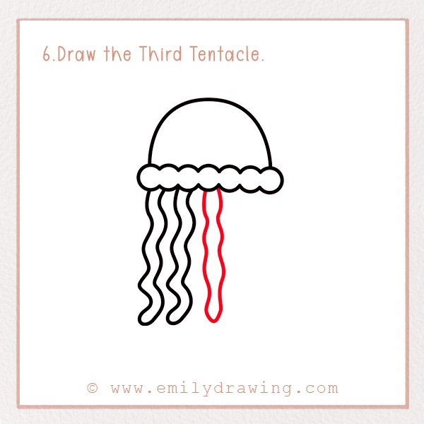 How to Draw a Jellyfish - Step 6 - Draw the Third Tentacle