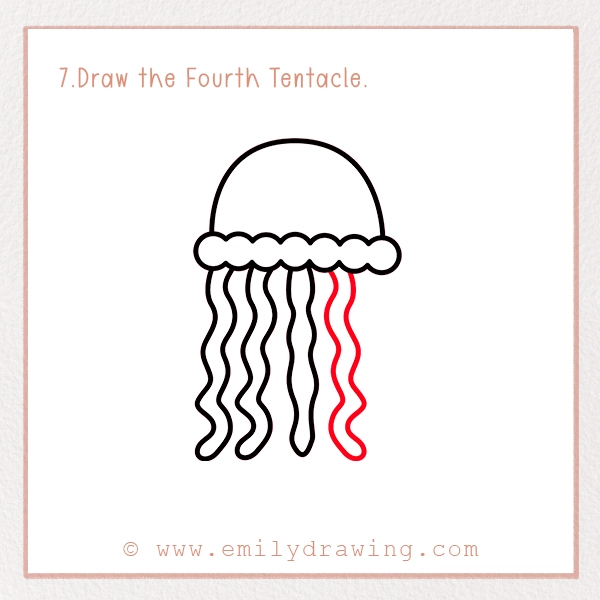 How to Draw a Jellyfish - Step 7 - Draw the Fourth Tentacle