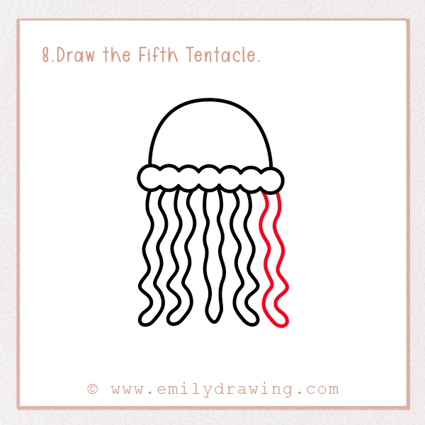 How to Draw a Jellyfish - Step 8 - Draw the Fifth Tentacle