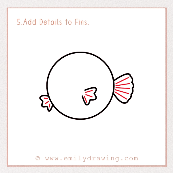 How to Draw a Puffer Fish - Step 5 - Add Details to Fins