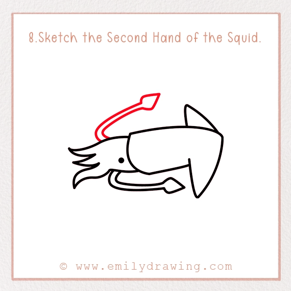 How to Draw a Squid - Step 8 - Sketch the Second Hand of the Squid