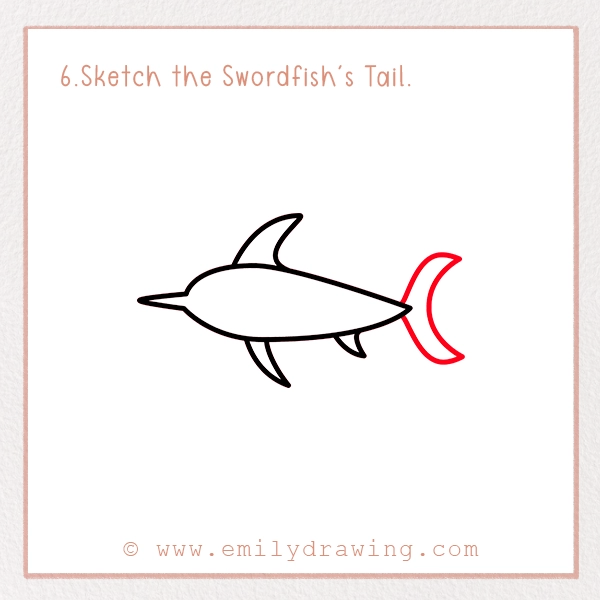 How to Draw a Swordfish - Step 6 - Sketch the Swordfish's Tail