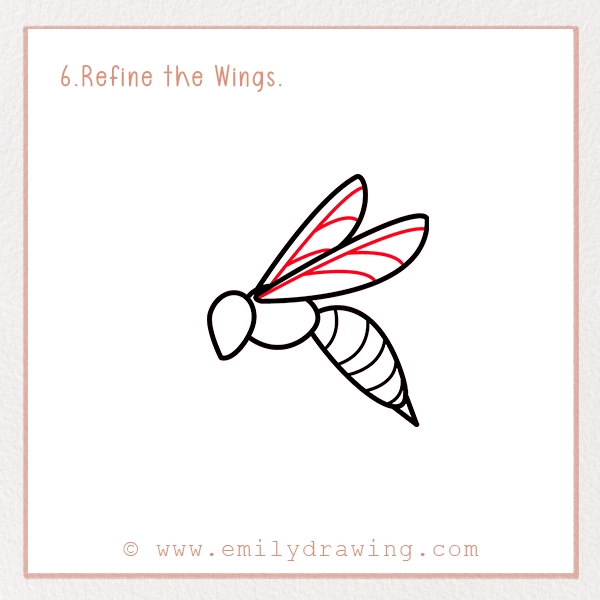 How to Draw a Wasp - Step 6 - Refine the Wings