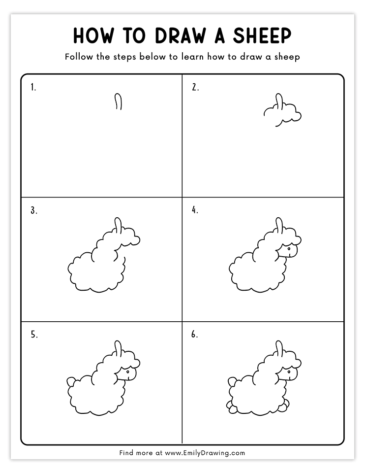 Step-by-step tutorial to draw an adorable sheep with simple shapes, great for kids and beginners.