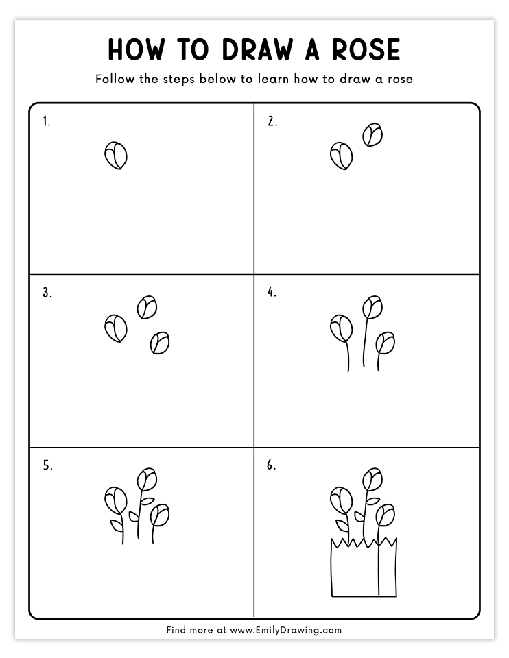 A step-by-step tutorial to draw a rose bouquet with stems and leaves for beginners.