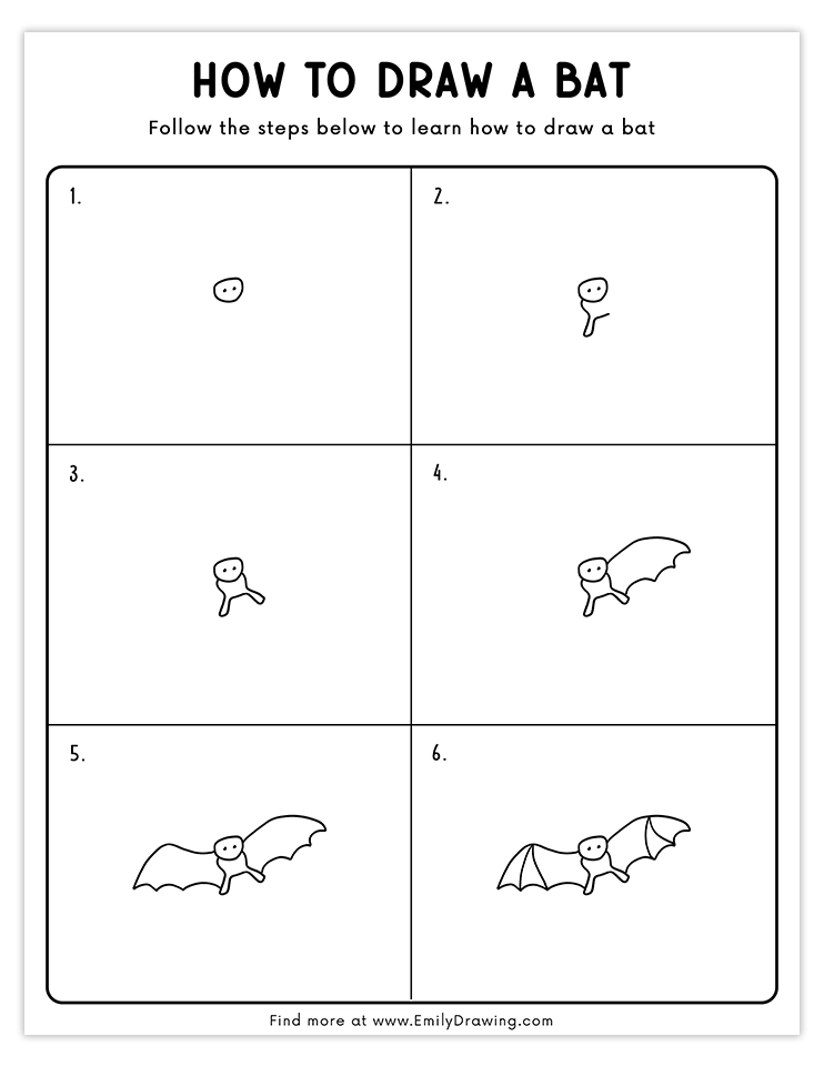 Step-by-step tutorial to draw a simple and cute bat, perfect for kids and beginners.