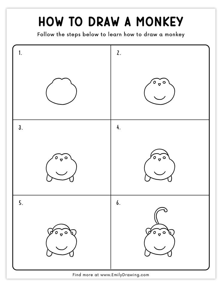 Simple step-by-step tutorial to draw a cartoon monkey.