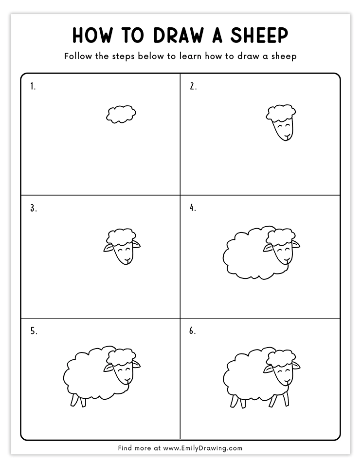 Step-by-step guide to drawing a sheep with simple shapes, perfect for kids and beginners.