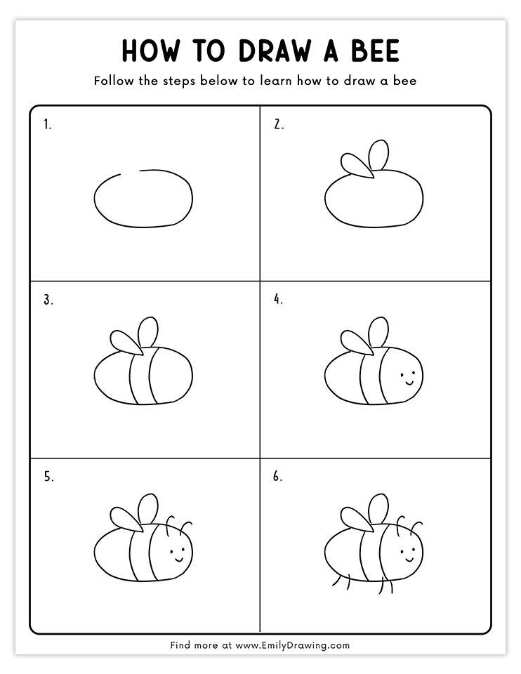 Step-by-step guide to draw a cute and simple bee.