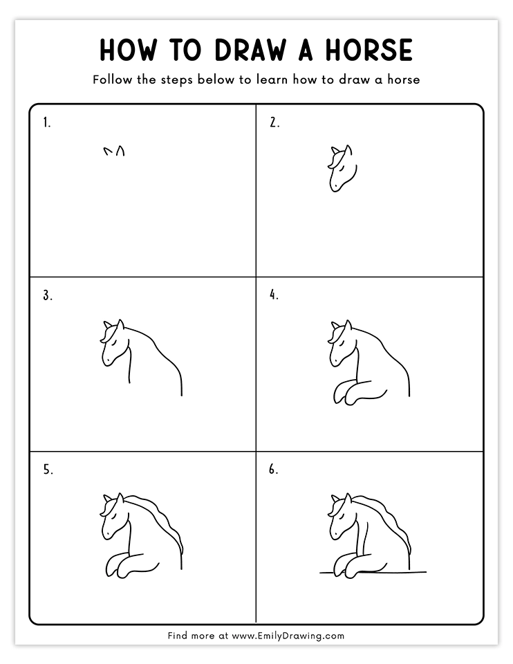 Step-by-step guide to draw a sitting horse gracefully.