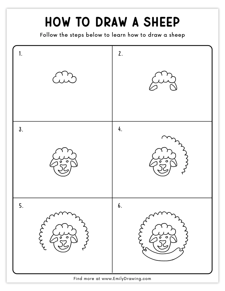 Easy step-by-step guide to draw a sheep's face, ideal for kids and beginners.