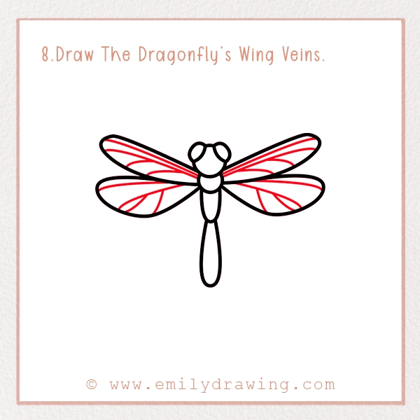 How to Draw a Dragonfly - Step 8 – Draw The Dragonfly’s Wing Veins