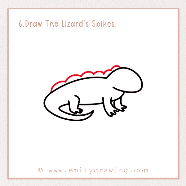 How to Draw a Lizard - Step 6 – Draw The Lizard’s Spikes