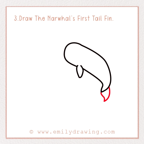 How to Draw a Narwhal - Step 3 – Draw The Narwhal’s First Tail Fin.