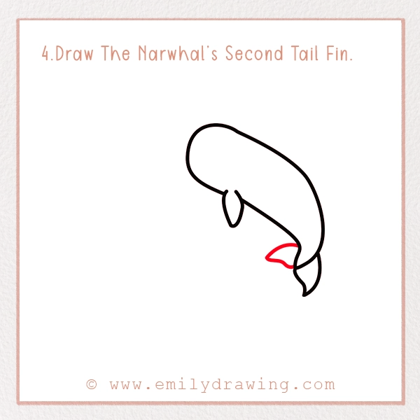 How to Draw a Narwhal - Step 4 – Draw The Narwhal’s Second Tail Fin.