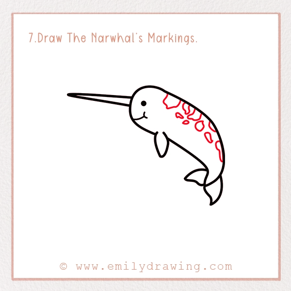 How to Draw a Narwhal - Step 7 – Draw The Narwhal’s Markings.