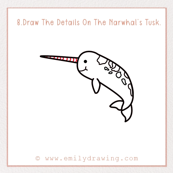 How to Draw a Narwhal - Step 8 – Draw The Details On The Narwhal’s Tusk.