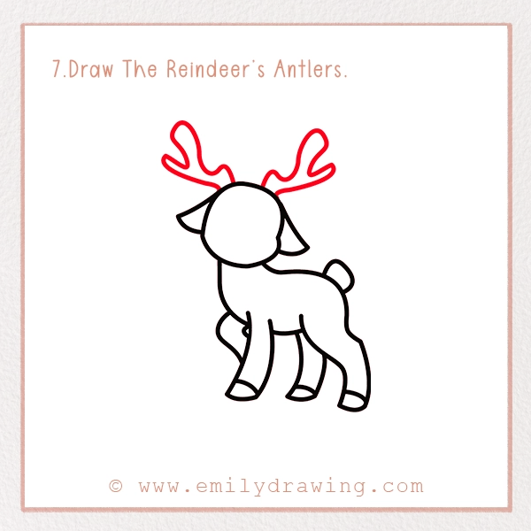 How to Draw a Reindeer - Step 7 – Draw The Reindeer’s Antlers