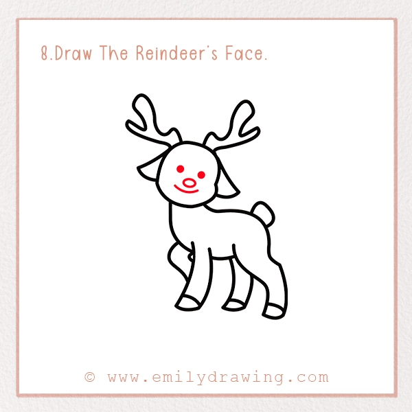 How to Draw a Reindeer - Step 8 – Draw The Reindeer’s Face