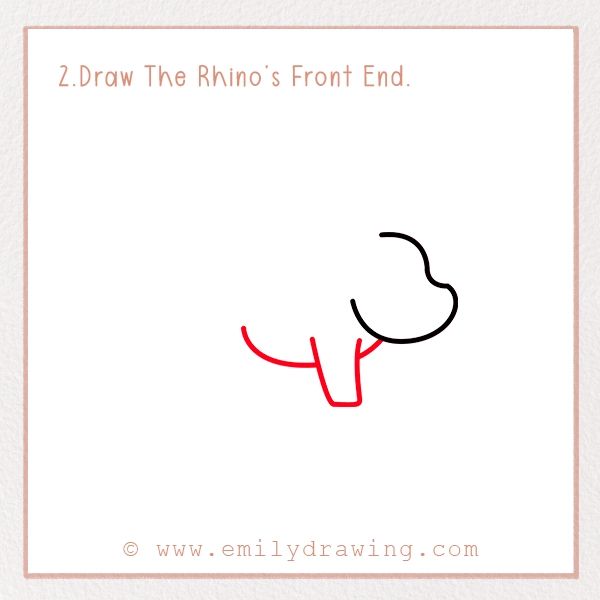 How to Draw a Rhino - Step 2 – Draw The Rhino’s Front End