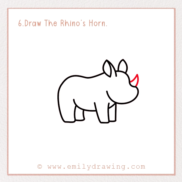 How to Draw a Rhino - Step 6 – Draw The Rhino’s Horn