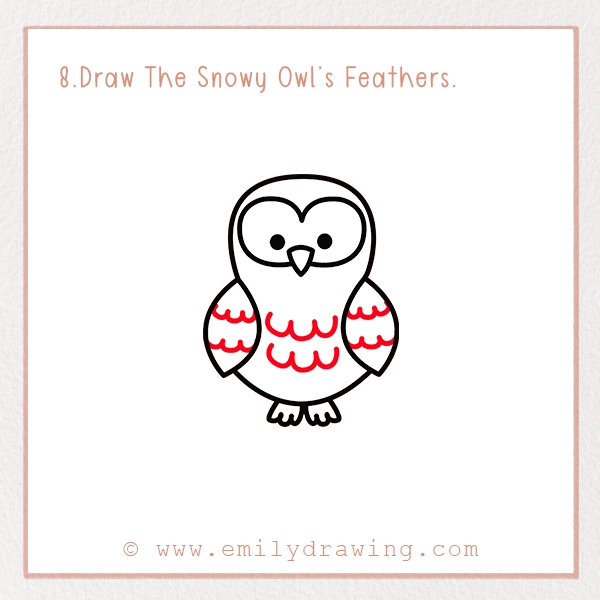 How to Draw a Snowy Owl - Step 8 – Draw The Snowy Owl’s Feathers