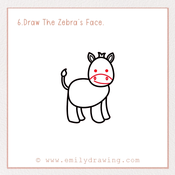 How to Draw a Zebra - Step 6 – Draw The Zebra’s Face