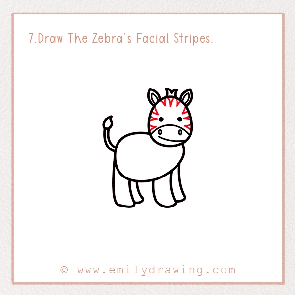 How to Draw a Zebra - Step 7 – Draw The Zebra’s Facial Stripes