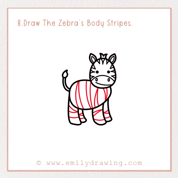 How to Draw a Zebra - Step 8 – Draw The Zebra’s Body Stripes