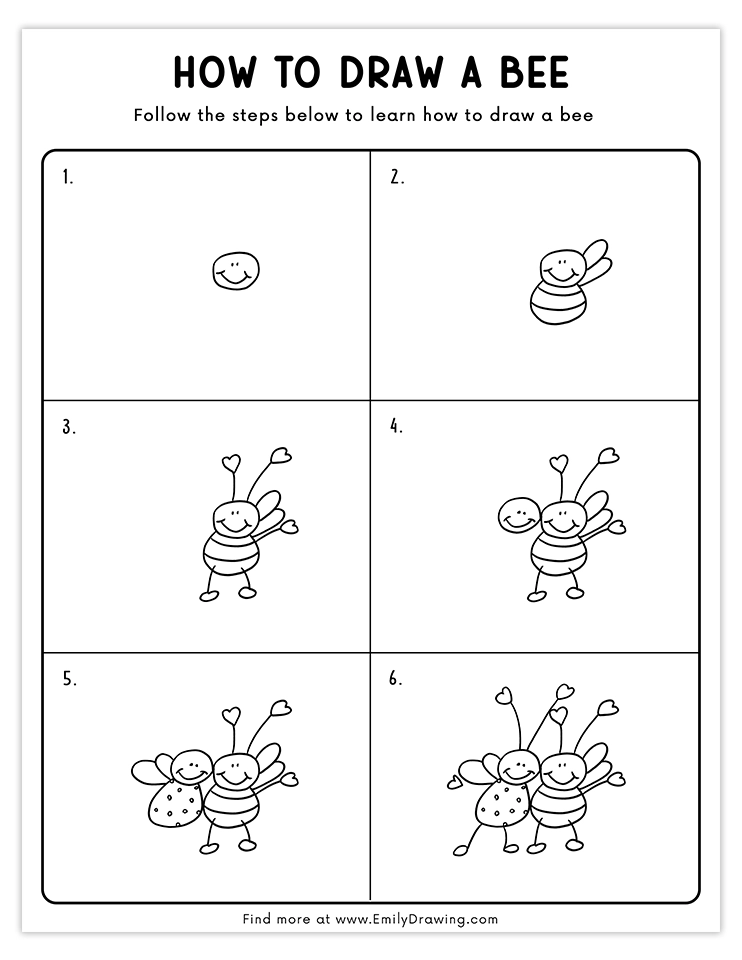 Step-by-step guide to draw two adorable bees in love.