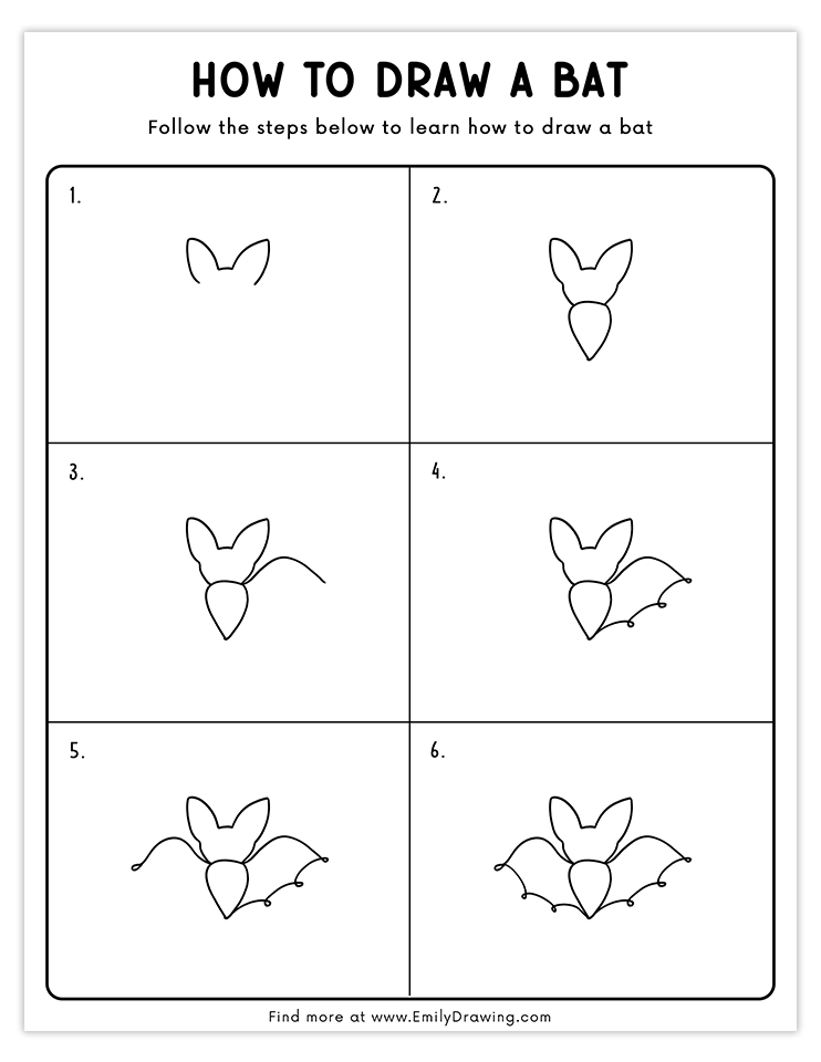 Step-by-step tutorial to draw a bat with sharp wings and simple details, ideal for beginners.