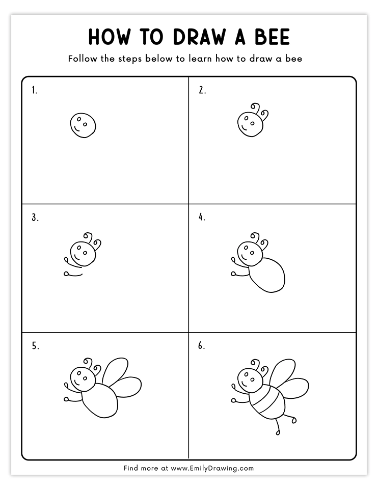 Simple step-by-step bee drawing tutorial with clear instructions.