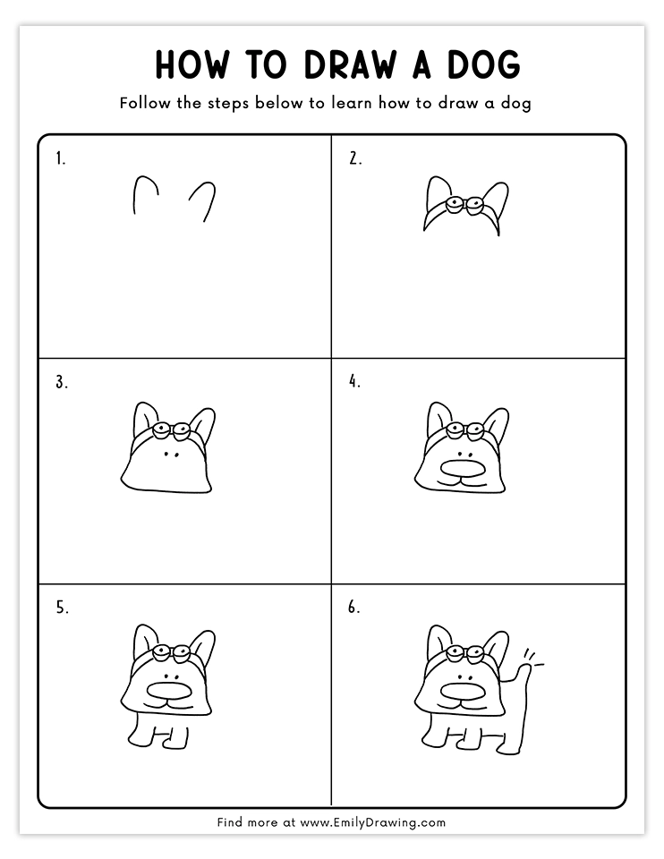 Learn to draw a cute cartoon dog with this six-step tutorial. Fun and easy for beginners and kids!