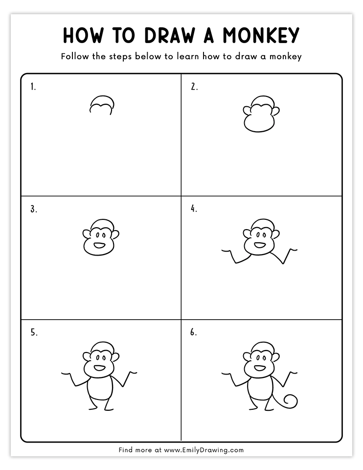 Step-by-step guide to draw a fun cartoon monkey.