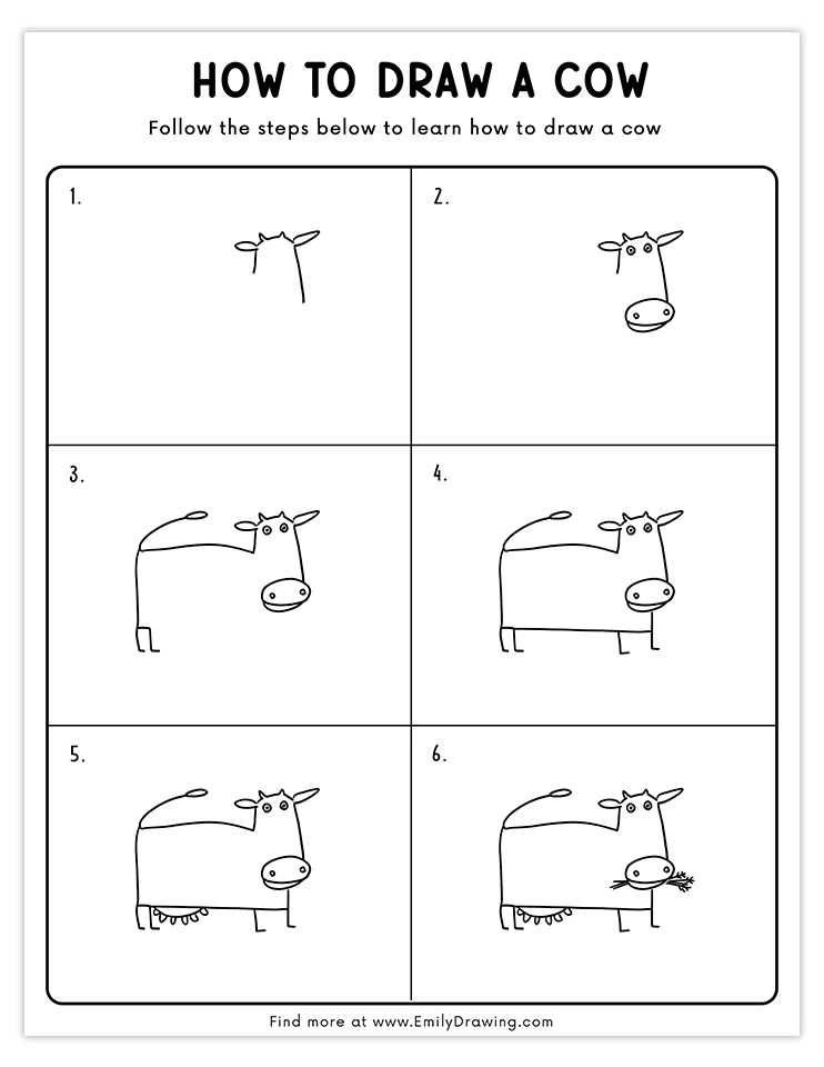 Step-by-step guide to drawing a cow eating grass with simple and fun instructions, great for kids and beginners.