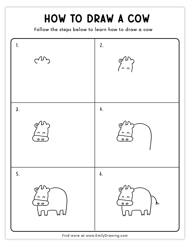 Step-by-step guide for drawing a cute baby cow with simple and fun instructions, perfect for beginners and kids.