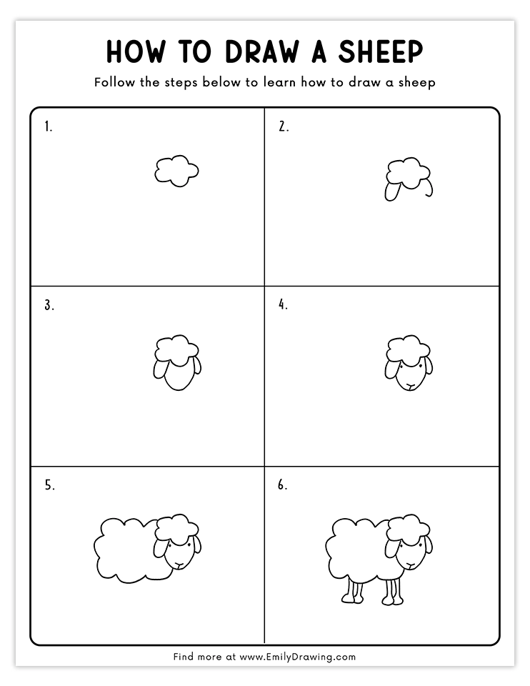 Step-by-step tutorial for drawing a cute, simple sheep, ideal for kids and beginners.