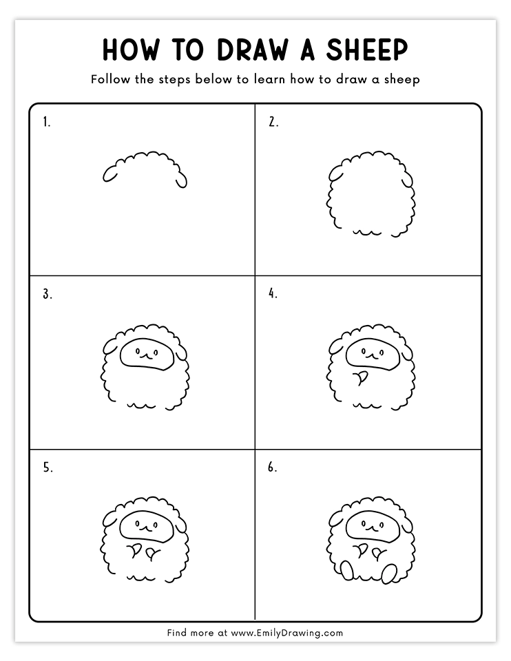 Step-by-step tutorial for drawing a fluffy, adorable sheep, perfect for kids and beginners.