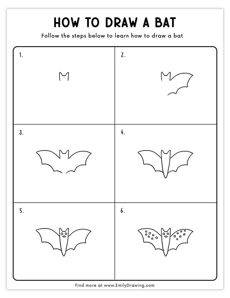 Step-by-step tutorial to draw a bat with decorative wings, ideal for kids and beginners.