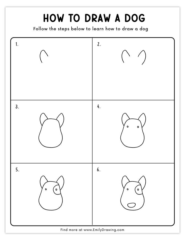 Step-by-step guide to drawing a simple dog face. Ideal for beginners!