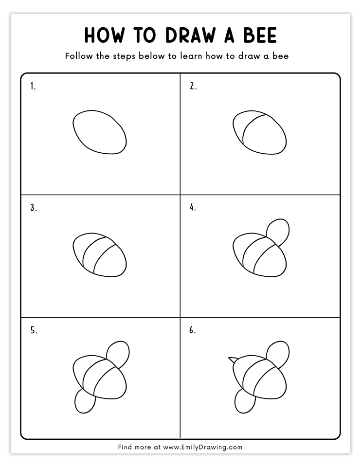 Step-by-step tutorial to draw a simple flying bee design.