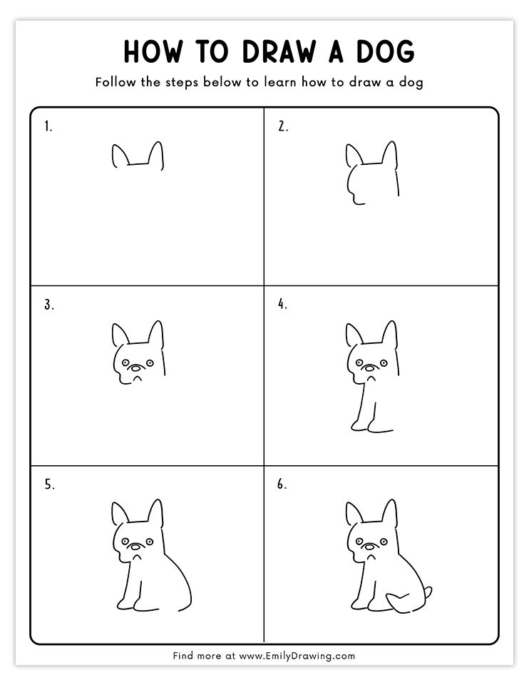 Follow this six-step guide to draw a cute French bulldog. Perfect for beginners!