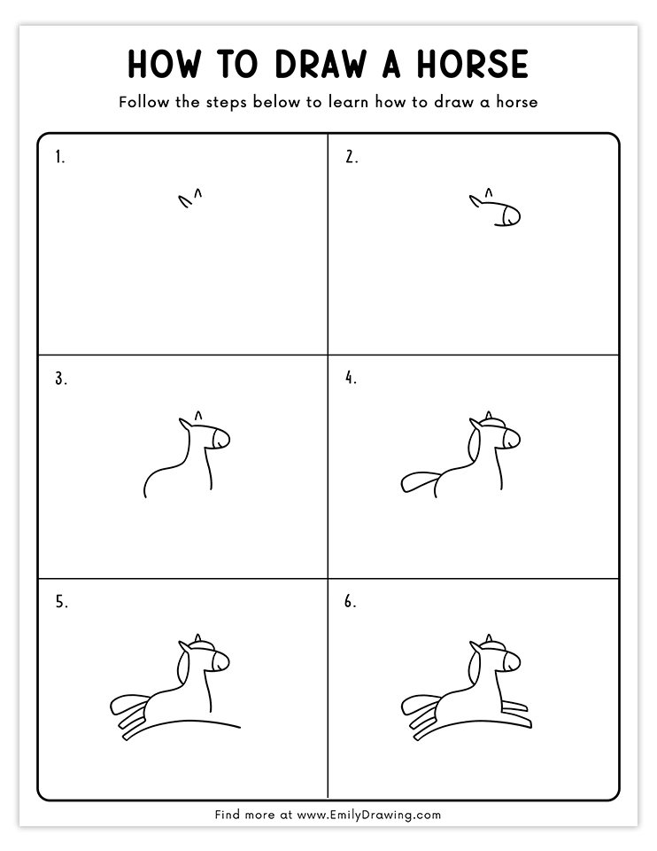 Step-by-step tutorial for drawing a galloping horse for beginners.