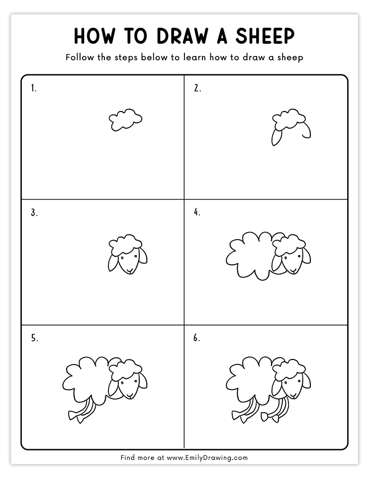 Simple step-by-step tutorial to draw a sheep lying down, perfect for beginners and kids.