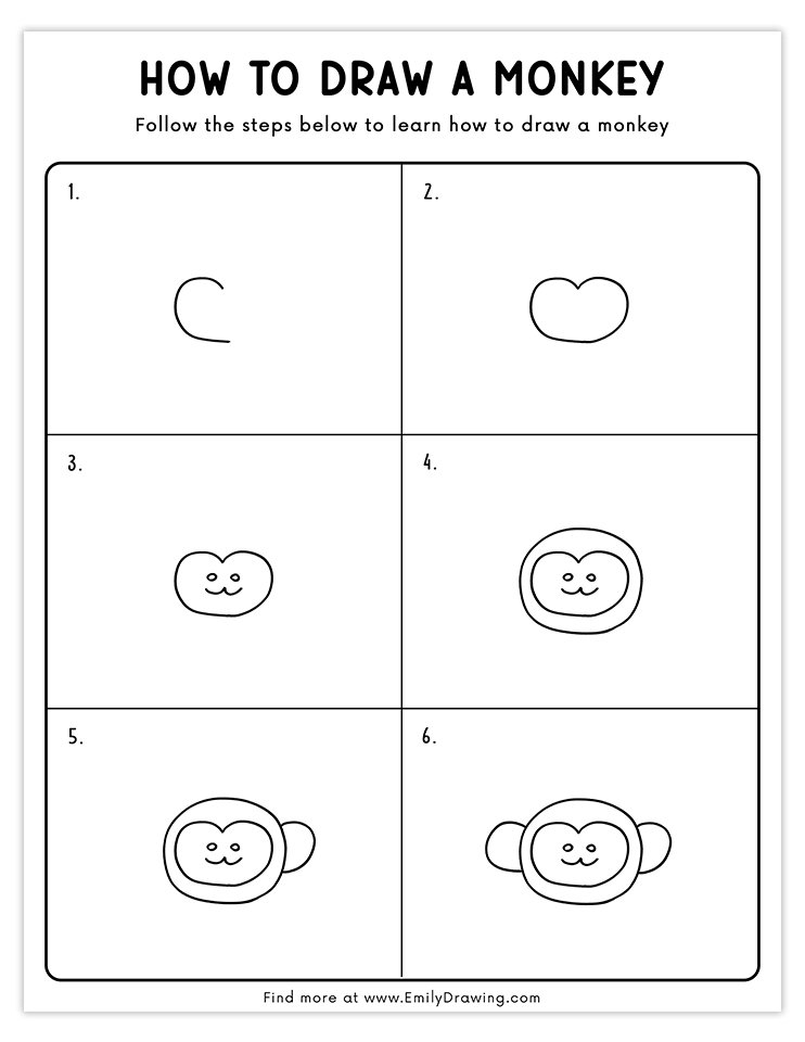 Simple step-by-step guide to draw a cute monkey face.