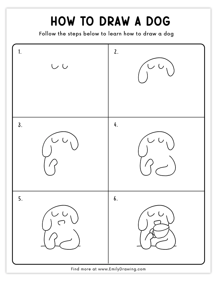 Step-by-step guide to draw a relaxed dog holding a cup. Fun and creative!