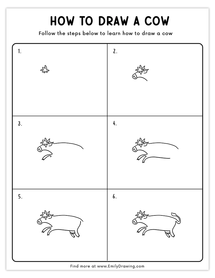 Step-by-step guide to drawing a running cow with simple and fun instructions, perfect for beginners and kids.