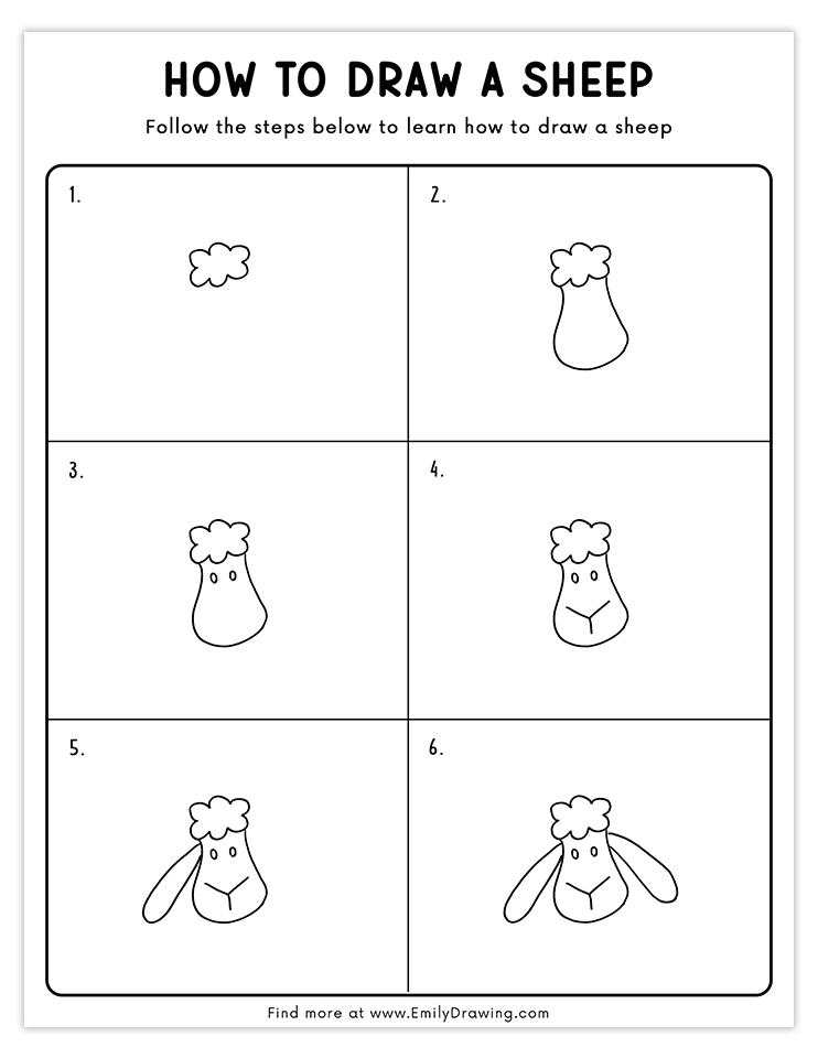 Simple tutorial to draw a sheep's face with floppy ears, great for kids and beginners.